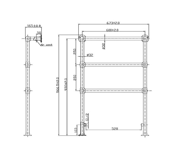 Hudson Reed Countess Traditional Towel Rail 676 x 966mm - HT301