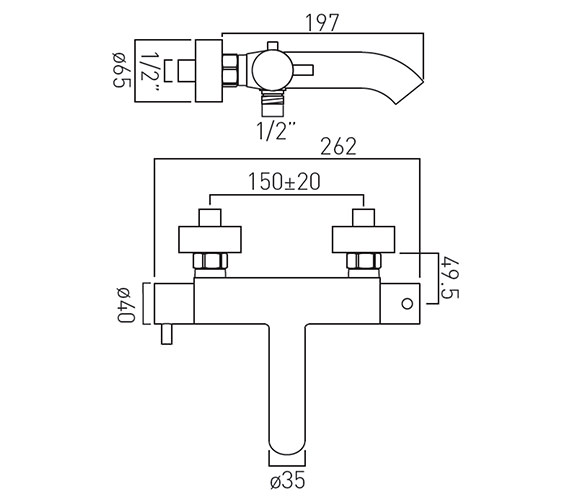 Vado Celsius Wall Mounted Thermostatic Bath Shower Mixer Tap | CEL-123T-C/P