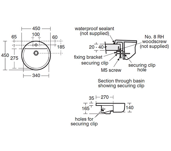 Ideal Standard Concept Sphere 450mm Semi-Countertop 1 Tap Hole Washbasin