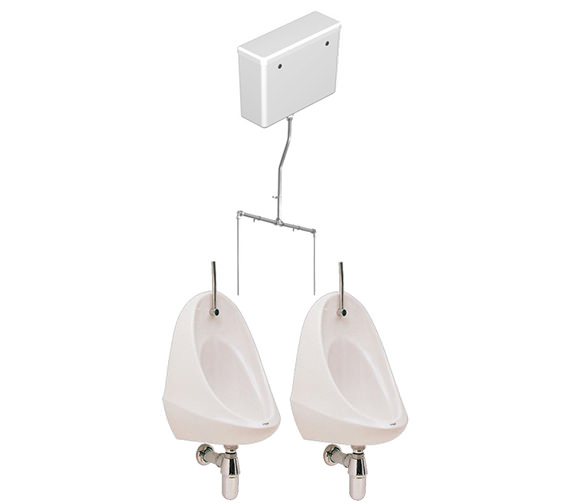 Twyford Camden 2 Urinal Set With Exposed Flush Pipe And Cistern