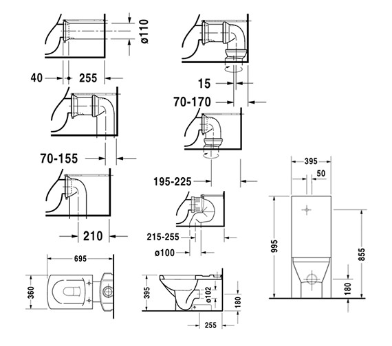 Duravit Caro Close Coupled Toilet Set 360mm - 0225090000