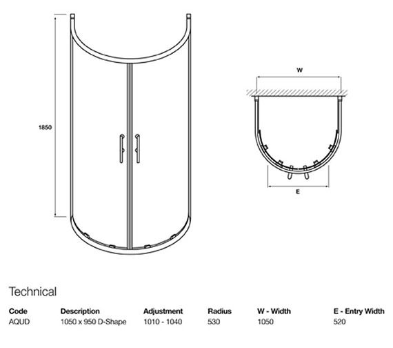 Lauren Pacific D Shape Shower Enclosure 1050 x 950mm And Tray | AQUD100