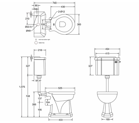 Burlington White Slimline Low-Level WC With Ceramic Cistern Lever - P2 ...