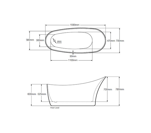 Royce Morgan Black Sunstone Double Ended Slipper Bath 1590 x 700mm