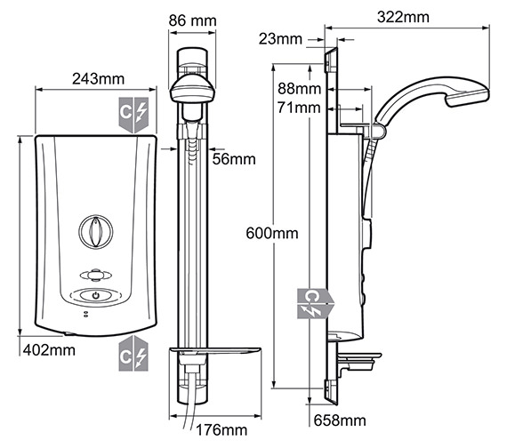 Mira Advance LowPressure Thermostatic 9.0KW Electric Shower White And Chrome.